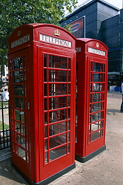 Red telephone booths, London, England, United Kingdom, Europe