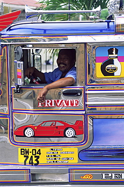 Jeepney and smiling driver, Philippines, Southeast Asia, Asia