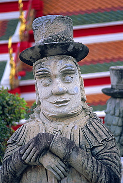 Statue depicting early European traveller, Wat Pho, Bangkok, Thailand, Southeast Asia, Asia