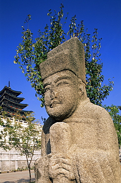 Ancient Korean stone statue, National Folk Museum, Gyeongbokgung Palace, Seoul, South Korea, Asia