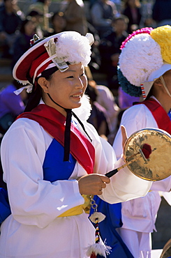 Farmers dance, Namsangol Hanok Village, Seoul, South Korea, Asia