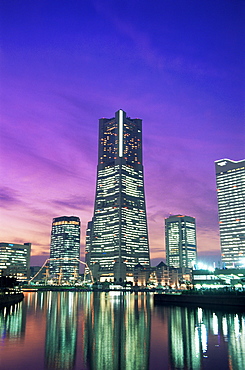 Minatomirai at sunset, Yokohama Pier, Yokohama, Honshu, Japan, Asia