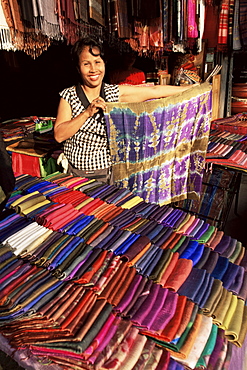 Silk vendor, Chatuchak Weekend Market, Bangkok, Thailand, Southeast Asia, Asia