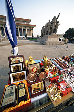 Souvenir memorabilia outside Mao's Mausoleum, Tiananmen Square, Beijing, China, Asia