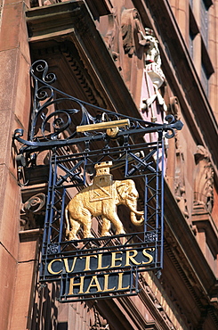 Cutlers Hall sign outside the Cutlers Livery Hall in Warwick Lane, City of London, London, England, United Kingdom, Europe