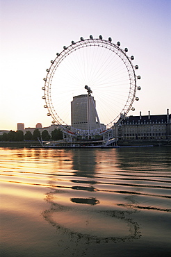 London Eye and River Thames at dawn, London, England, United Kingdom, Europe