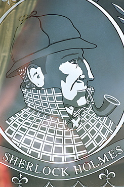 Window depicting Sherlock Holmes in the Sherlock Holmes pub, London, England, United Kingdom, Europe