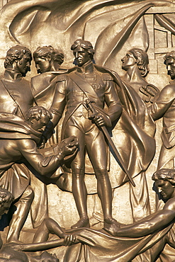 Plaque depicting Battle of St. Vincent in 1797 at base of Nelsons Column, Trafalgar Square, London, England, United Kingdom, Europe