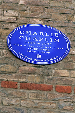 Charlie Chaplin blue plaque, London, England, United Kingdom, Europe