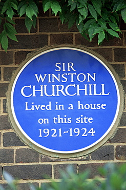 Winston Churchill blue plaque, London, England, United Kingdom, Europe