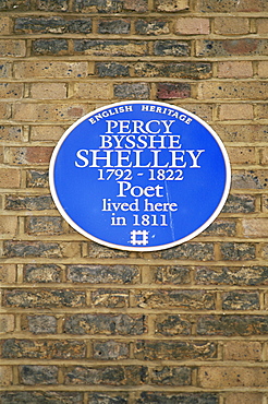 Percy Bysshe Shelley blue plaque, London, England, United Kingdom, Europe