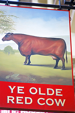 Ye Olde Red Cow pub sign, London, England, United Kingdom, Europe