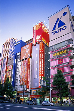 Night view of shops in Akihabara Electrical District, Tokyo, Japan, Asia