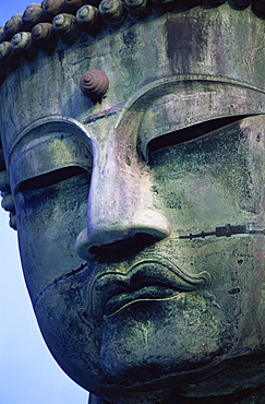 Detail of The Great Buddha's face, Daibutsu, Kamakura, Japan, Asia