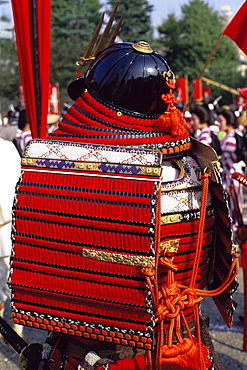 Man dressed in Samurai costume at Jidai Matsuri Festival held annually in November at Sensoji Temple, Asakusa, Tokyo, Japan, Asia