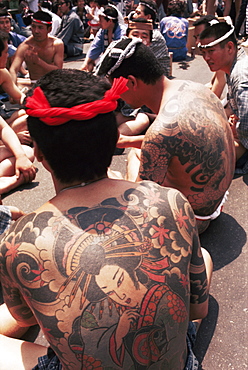 Tattooed Yakuza at Shrine Festival, Tokyo, Japan, Asia