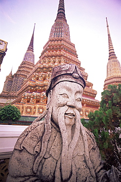 Statue and stupas in Wat Po, Bangkok, Thailand, Southeast Asia, Asia