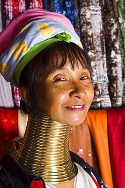 Portrait of Long Neck Karen hill tribe woman, Chiang Rai, Golden Triangle, Thailand, Southeast Asia, Asia