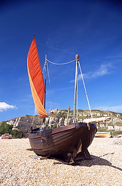 Fishing boat in Hastings Old Town, Hastings, East Sussex, England, United Kingdom, Europe