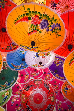 Umbrella display at Borsang Village, Chiang Mai, Thailand, Southeast Asia, Asia