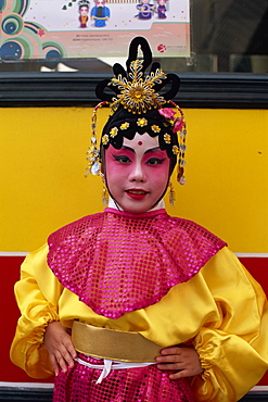 Portrait of child dressed in Chinese Opera costume, Hong Kong, China, Asia