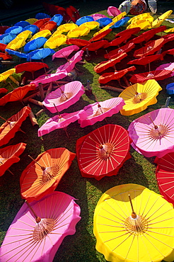 Umbrella making at Borsang Village, Chiang Mai, Thailand, Southeast Asia, Asia