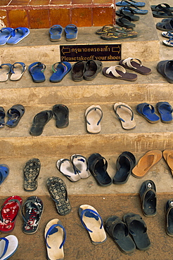 Shoes outside a temple, Chiang Mai, Thailand, Southeast Asia, Asia