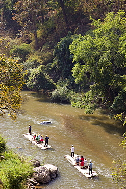 Tourists river rafting on Maetang River, Chiang Mai, Thailand, Southeast Asia, Asia