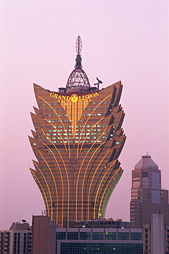 Grand Lisboa Hotel and Casino in the evening, Macau, China, Asia