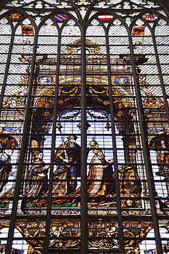 Stained glass window, St. Michel Cathedral, Brussels, Belgium, Europe