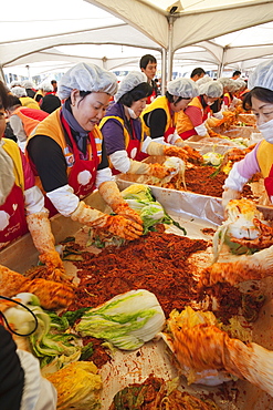 Women making kimchi, Seoul, South Korea, Asia