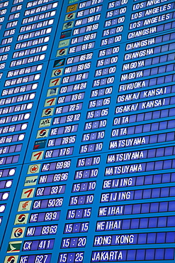 Departure board, Incheon International Airport, Seoul, South Korea, Asia