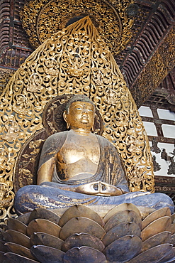 Buddha statue in The Phoenix Hall, Byodoin Temple, Uji, UNESCO World Heritage Site, Kyoto, Japan, Asia