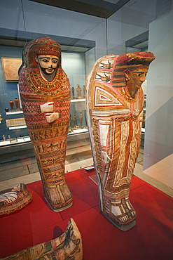 Egyptian painted coffins for mummies, British Museum, Bloomsbury, London, England, United Kingdom, Europe