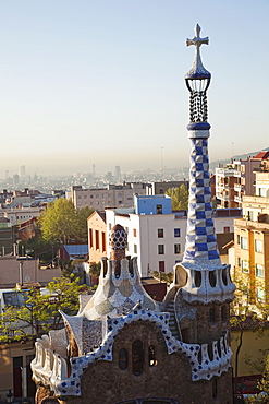 Gatehouse roof detail, Guell Park, UNESCO World Heritage Site, Barcelona, Catalonia, Spain, Europe