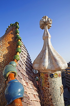 Roof architecture, Casa Batllo, UNESCO World Heritage Site, Barcelona, Catalonia, Spain, Europe