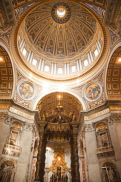 Interior of the dome and the papal altar, St. Peter's, The Vatican, Rome, Lazio, Italy, Europe