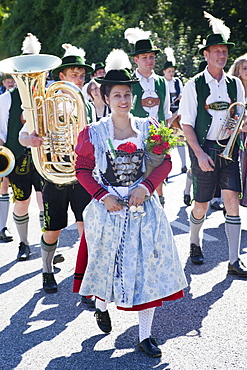 People in traditional Bavarian costume at Folklore Festival, Burghausen, Bavaria, Germany, Europe