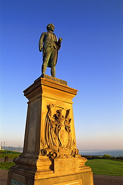 Statue of Captain Cook, Whitby, North Yorkshire, Yorkshire, England, United Kingdom, Europe