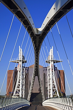 Millennium Bridge. Salford Quays, Manchester, England, United Kingdom, Europe