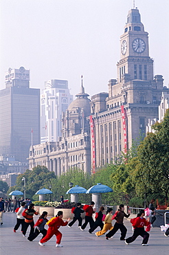 People exercising, The Bund, Shanghai, China, Asia