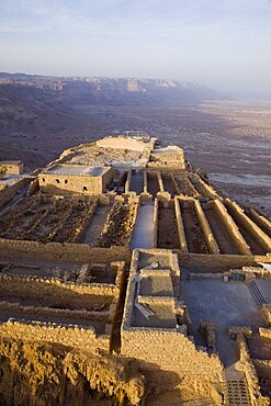 Aerial archeologic site of Masada in the Judean Desert, Israel