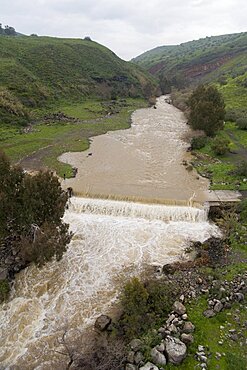 Aerial Jordan river in the Golan Heights, Israel