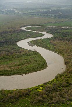 Aerial Jordan river in the Upper Galilee, Israel