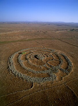 Aerial view of Rujm el-hiri in the Golan heights, Israel