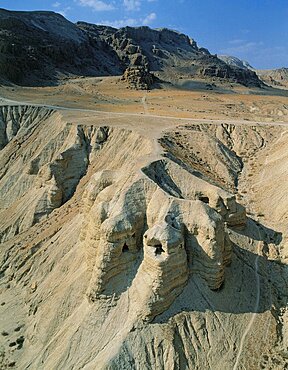 Aerial view of the ruins of the ancient city of Qumran, Israel