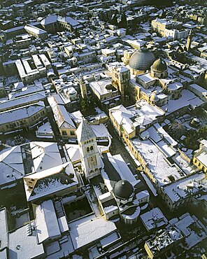 Aerial Church of the Holy Sepulcher in the old city of Jerusalem, Israel