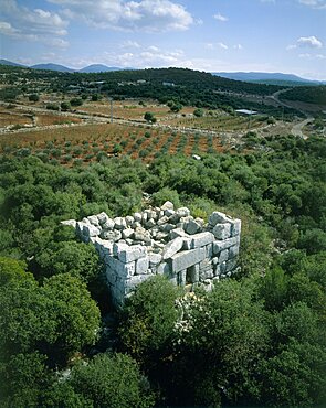 Aerial view of the ruins of Mezad Abirim in the western Galilee, Israel