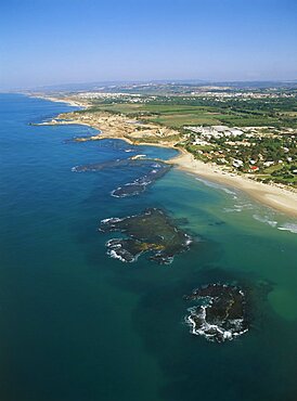 Aerial ruins of the Roman city of Caesarea in the Coastal plain, Israel