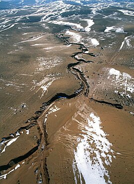 Aerial view of the Judea Desert with snow, Israel